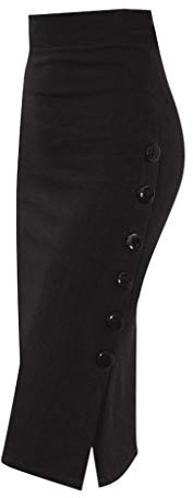 Skirts for Women UK Plain Pencil Skirt Women's Formal Plus Size Curve Midi Length Skirt with Button Classic Elegant Slim Bodycon High Waist Slim Hip Wrapped Elegant Work Business Office Skirts Black
