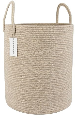 XUANGUO Cotton Rope Laundry Basket Hamper for Clothes Woven Storage Basket for Living Room Bedroom Boho Tall Rope Baskets for Blanket Toys Pillow Towels Baby Nursery Hamper Bin oatmeal