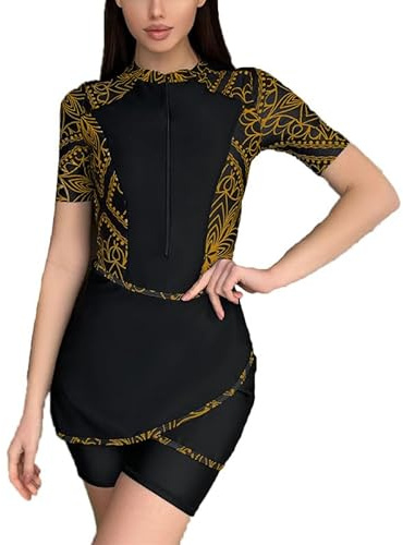 keepmore Modesto Traje de baño musulmán Impreso 2 Piezas Traje de baño para Las Mujeres con Manga Larga/Manga Corta de protección UV Burkini Traje de baño musulmán