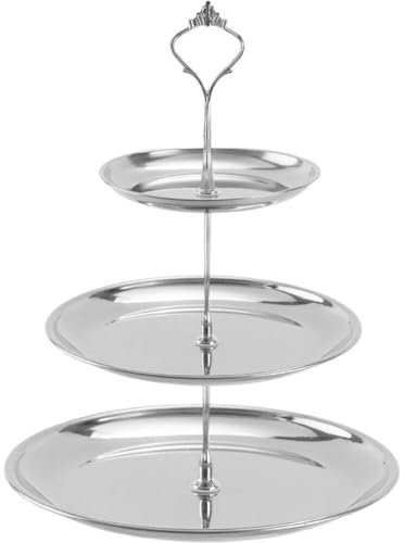 Muteitt Cake Stand, 3 Tiers Stainless Steel Cupcake Stand, Silver Serving Tray Cake Holder Cake Display Stand for Afternoon Tea Decorations
