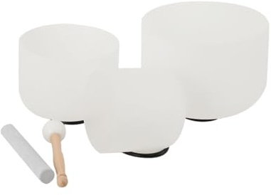 Lfhelper Quartz Crystal Singing Bowl Set for Heart Chakra Healing, Includes 6, 8, 10 Inch Frosted Bowls with Mallet for Emotional Balance & Vibrational Stress Relief White