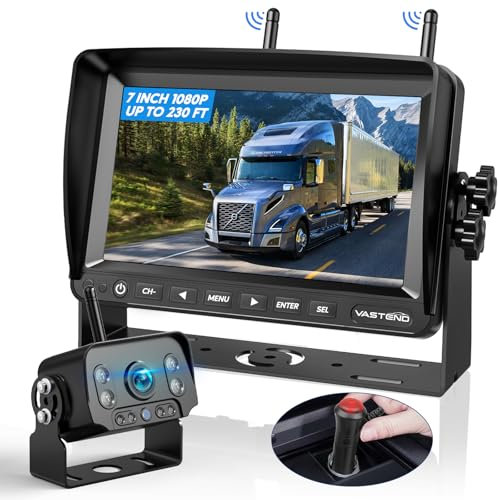 VASTEND Rückfahrkamera Kabellos, 7 Zoll Monitor Drahtlose Rückfahrkamer, 1080P Rückfahrkamera Funk mit IP69 Wasserdichter, Stabiles Signal, für Wohnwagen, LKW, Auto, Wohnmobil(VE-7A)