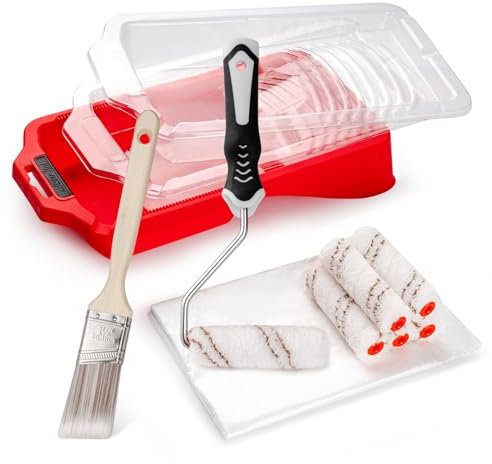 Mister Rui 12 pc 4 Inch Microfiber Paint Roller Kit, Complete Set for Small Painting Projects, Includes Tray, Brush, Dust Sheet, Smooth Finish on All Surfaces