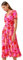 Roman Originals Shirred Empire Waist Dress for Women UK Ladies Midi Maxi Summer Spring Tiered Frill Hem Short Sleeve V Neck Button Through Boho Bohemian Holiday Cruise - Pink Floral - Size 18