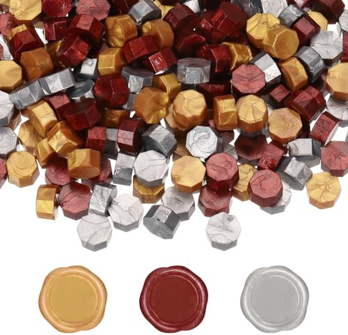 PATIKIL Wax Seal Beads, 300 Pcs 3 Colors Wax Sealing Beads Set for Sealing Letters, Invitations, Gift Wrapping, Envelope Mailing Crafts DIY, Red/Silver/Gold