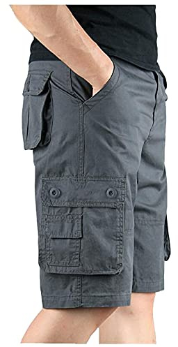 Short cargo pour homme - Grandes tailles - Bermuda léger - Pantalon d'été - Pantalon cargo - Pantalon chino - Pantalon fonctionnel décontracté - Multipoches, gris foncé, 6XL