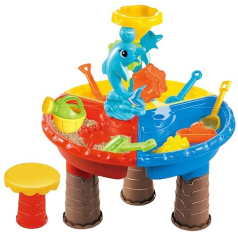 Dgayaeic Tavolo da Gioco di Sabbia e Acqua, Giocattoli da Tavolo da Spiaggia, Tavolo da Gioco interattivo per Le attività di Sabbia e Acqua con 25, Giocattolo di apprendimento dello Stelo, Robusto de