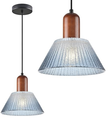 KCO Belysning blå glas hängande belysning mitten av århundradet modern hängande ljusarmatur ribbat glas taklampa liten pendellampa vintage retro köksbelysning armaturer tak