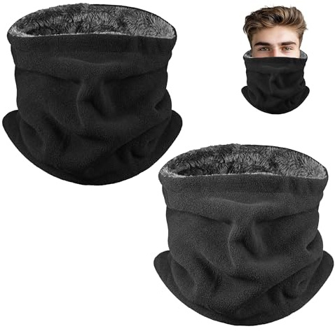 Starvortex 2pcs Braga Cuello Hombre Mujer, Ajustables Braga Cuello Moto Invierno de Polar, Bufanda Invierno Termica para Moto de Esquí para Deportes al Aire Libre(Gris, Negro)