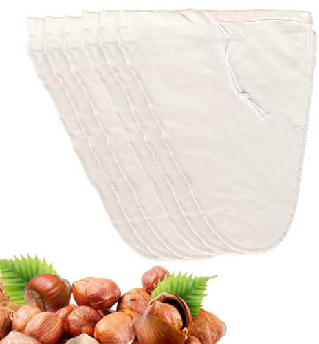 6 Stück Nussmilchbeutel, Nussmilchbeutel Bio Waschbar, Passiertuch Wiederverwendbar mit Feiner Filtration für Nussmilch, Hausgemachten Käse, Obstsaft, Kaffee, 30 x 28 cm