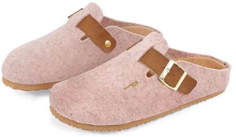PERLETTI Sabot Donna Comode Leggere in Feltro - Ciabatte Casa Autunno Inverno Suola Antiscivolo Chiuse con Fibbia Regolabile - Pantofole Calde da Donna Sandali Comfort Ragazza (Feltro Rosa, EU 39)