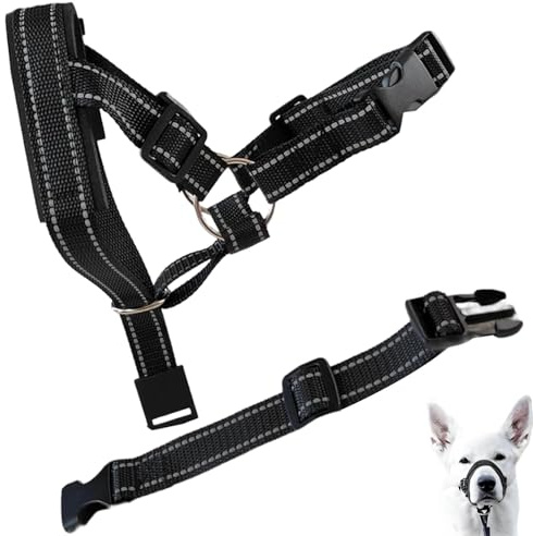 Black Reflective Dogs Head Halter - Soft Padded Collar for Dogs, Adjustable Dog Headcollar Easy Control Anti Pull Lead for Small Medium Dog