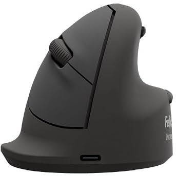 Fellowes Breyta Plus mouse verticale ergonomico, taglia L, per mancini. Bluetooth, ricevitore usb wireless o cavo. Materiali riciclati, protezione Microban, batteria ricaricabile.