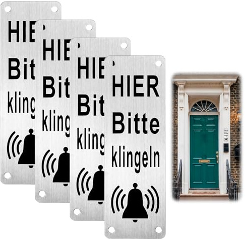 MBAIYO Lot de 4 plaques de sonnette, autoadhésives, petites, 15 x 5 cm, résistantes aux intempéries, en acier inoxydable, accessoires pour porte d'entrée