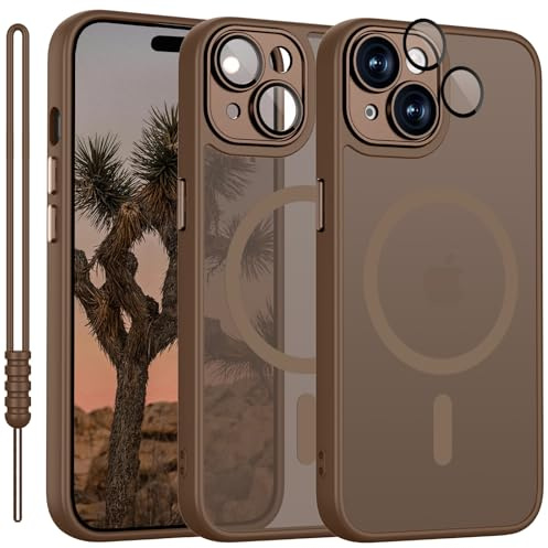 YUANDMI für iPhone 14 Hülle Kompatibel mit MagSafe, Handyhülle für iPhone 14 Magnetisch Leicht Dünn Matte Touch Kameraschutz, Anti-Gelb rutschfest Kratzfest Schutz Stoßfest Hülle Dunkel Braun