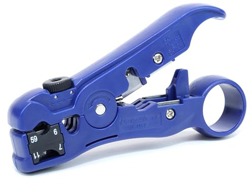 DataShark 70029 Universal Cutter-Stripper for Flat or Round TV/UTP Cable | Cat5 Cat5e Cat6 | RG6 Quad RG59 RG7 RG11 (Pro Grade)