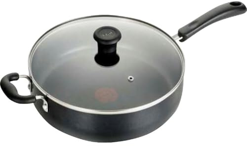 T-Fal Specialty Nonstick Saute Pan with Glass Lid 5 Quart, Oven Broiler Safe 350F, Cookware, Deep Frying Pan with Handle, Skillet, Kitchen, Pots and Pans, Dishwasher Safe, Black