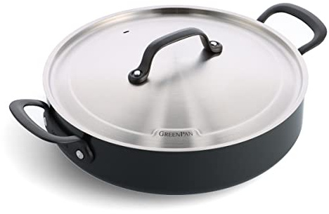 GreenPan Craft Healthy Ceramic Non-Stick 30 cm/4.9 Litre Sauté Pan with Lid, PFAS-Free, Metal Safe, Cast Stainless Steel Handles, Induction Suitable, Oven Safe, Black