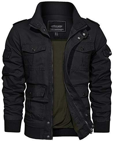 EKLENTSON Blousons Homme Cargo Veste Décontractée Militaire Coupe-Vent Blousons Multi-Poche,Noir,M