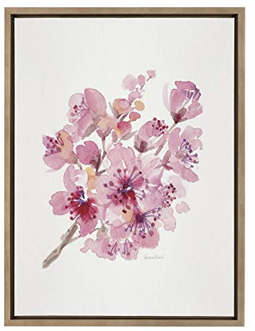 Kate and Laurel Sylvie Cherry Blossom 2 Framed Canvas Wall Art by Patricia Shaw, 18x24 Gold, Decorative Watercolor Floral Art for Wall