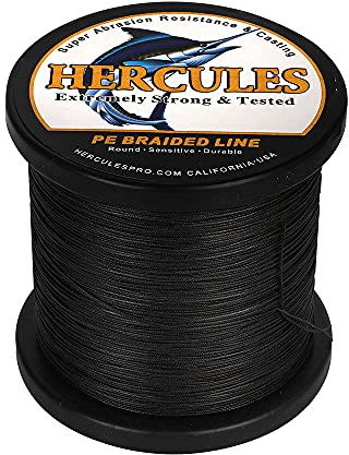 HERCULES Línea de Pesca Trenzada 12 hebras, 100-2000 m Hilo de Pescar Trenzado, 10 lb-420 LB, líneas de PE de Prueba para Agua Dulce y Salada - Negro, 20 Libras, 300m