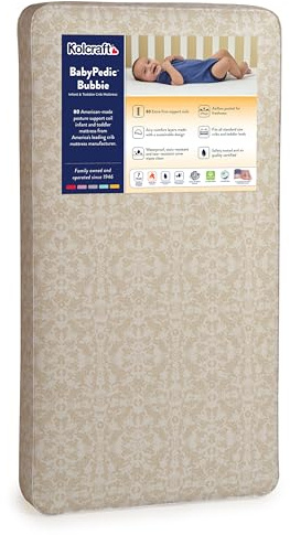 Kolcraft BabyPedic Bubbie Waterproof Crib Mattress plus Toddler Bed Fit, Extra Firm Coils, Airy Comfort, Non Toxic, GREENGUARD Gold Certified, Safety & Quality Tested, Made in USA, 52x28 - Stars