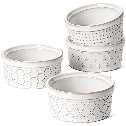 LE TAUCI Creme Brulee Schälchen Set 113 ml x 4, Souffle Förmchen, Ofenfest, Auflaufförmchen für Lavakuchen, Pudding, Topfkuchen - 9,7 cm, Arktisweiß
