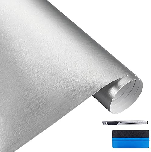 LZLRUN Brushed Metallic Steel Vinyl Wrap Roll with Air Release Technology DIY Styling Adhesive Decal Wrapping Car Accessories (Silver, 2Inch x 30ft)