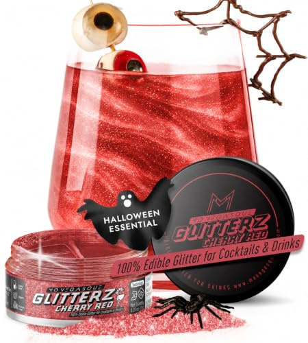 MONÉGASQUE Cherry Red Edible Glitter for Drinks & Cakes, 10g | Cherry Red Edible Glitter for Halloween Cocktails, Cakes & Party Drinks - Kosher, Halal, Vegan, Tasteless