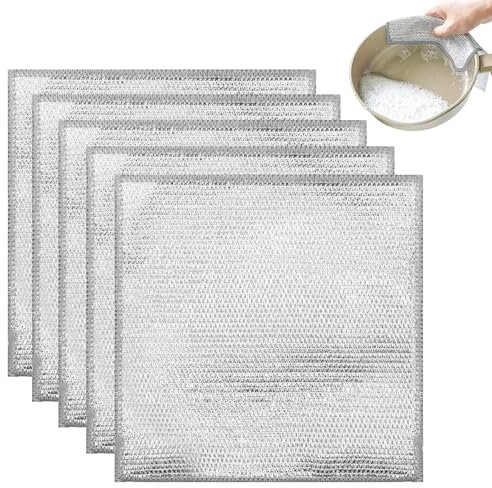 Horuili® 5 Paño de Cocina de Alambre Multiusos, Paños Secos y Húmedos, Paño Antiarañazos Multifuncional de Doble Capa, Paño de Limpieza para Utensilios de Cocina, Reutilizables
