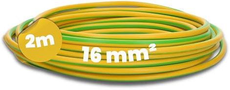 Kalitec Câble H07V-K 16 mm² Vert/Jaune 2 m - Câble de Terre Flexible - Conducteur de Protection - Toron Simple en PVC - Câblage à Fil Fin