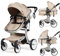 COSTWAY 2 in 1 Kinderwagen faltbar, Kombikinderwagen mit verstellbarer Rückenlehne & Verdeck, Reisebuggy tragbar mit Sonnenschutz, Wickeltasche für Baby bis 3 Jahren, 25 kg Belastbar (Beige)