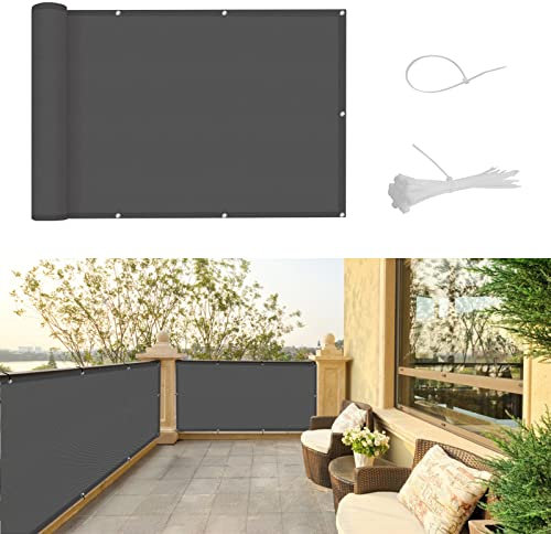 SUNNY GUARD Pantalla Privacidad Balcón 90x200cm Ocultacion Balcon Impermeable,a Prueba de Viento y con Protección UV para Balcón y Terraza,Incluye Cables de Instalación,Antracita