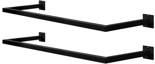 eSituro Percheros de Pared, Set de 2 Barras Colgar Ropa, Rieles de Pared Rectángulo, Barra Perchero Industrial, para Pasillo Cocina Salón Baño, Tubo Resistente, 114x6,5x30 cm, Negro