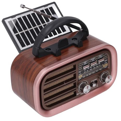 Small Retro Vintage Radio, Portable Bluetooth Radio AM FM SW, Solar Powered Rechargeable Retro Radio with Frequency Indicator Window for Home Camping ()