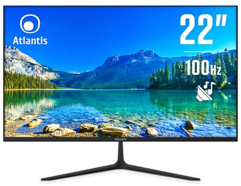 ATLANTIS Monitor 22 pollici, schermo 22 VA 100Hz, Full HD 1920x1080, VGA HDMI, MULTIMEDIALE, FreeSync, Uscita Audio/Cuffie inclinabile, risposta 5ms, Contrasto 3000:1, Angolo 178/178, Cavo HDMI 1,5m