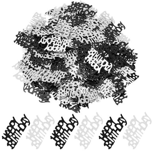 15g Happy Birthday Coriandoli da tavolo, confetti compleanno, compleanno coriandoli con glitter decorazione, in argento nero, per confezioni regalo, biglietti di auguri, inviti, sacchetti regalo