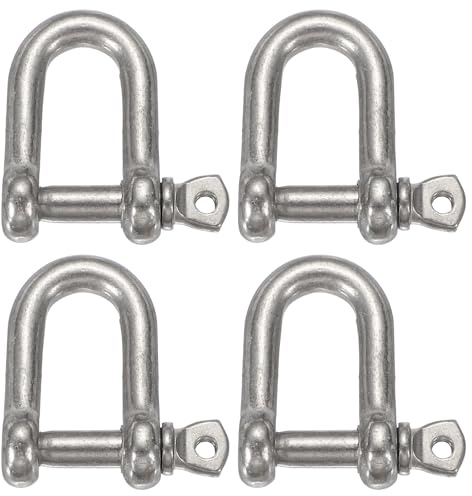 sourcing map 4Pcs Stainless Steel Bow Shackle, 2/5(10mm) D Shape Screw Pin Large Screw Shackles for Boat Sailboat Chain Rigging Clasp Paracord Jewelry Marine Tackle, Silver Tone