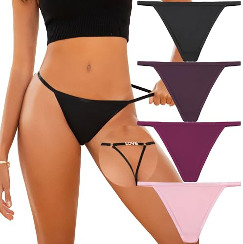 SELECT YOU G-String Thongs for Women T-back Low Waist Panties Thongs Breathable Cheeky Sexy Underwear 4Pack S-XL (US, Alpha, X-Large, Regular, Regular, Multicolor-A-4 Pack)