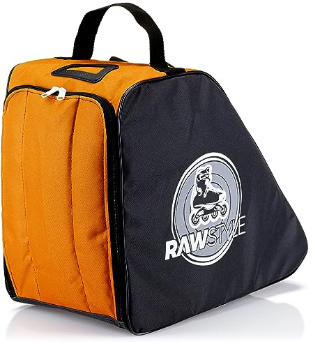 Sac à dos pour rollers, patins à roulettes et patins à roulettes - Cordura imperméable - Fermeture éclair robuste - Bretelles réglables (noir/orange)