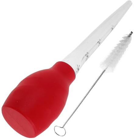 DIYEAH Silicone Turkey Baster with Cleaning Brush, Red Small Liquid Baster for Roasting, Bbq and Baking, Heat Resistant Silicone Tube for Meat, Fish, and Vegetables