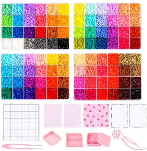 Fuse Beads Set 33600 Pcs, 2.6MM 96 Colors Iron Beads for Adults DIY Crafts with Pegboards Ironing Papers Tool, 4 Boxes Fuse Bead Arts-Crafts Birthday Creative Gifts Set for Women Men