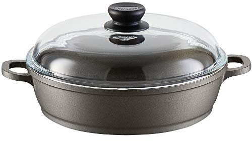 Berndes 71285 Schmorkasserolle Bonanza Induktion 28 cm, Servierpfanne mit 3-lagiger Antihaftversiegelung und Deckel, allherdtauglich, robuster Aluguss, antihaft beschichtet