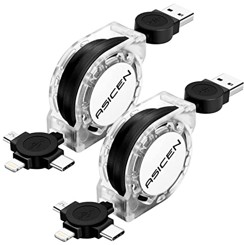 2Pack Multi Charging Cable, 3 in 1 Retractable Multiple Charger Cable, Fast Charging Cable, USB C Charger with Lightning/Micro/Type C for iPhone, iPad, Samsung, PS, Tablets & More (2, Black, 3.3ft)