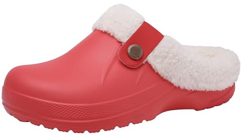 ChayChax Donna Uomo Invernali Zoccoli Sabot Imbottiti Calde Morbide Pantofole Casa Esterno in Comode Peluche Inverno Impermeabile Scarpe da Giardino, Rosso, 39/40 EU