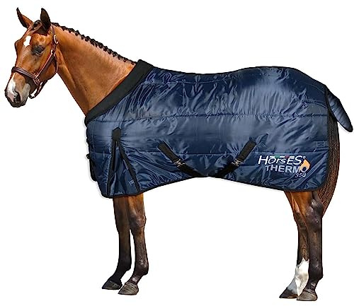 Horses, Couverture d'hiver pour Cheval Thermo 350g, Idéale pour Box, avec Encolure Ras du Cou et Couvre-Queue Anti-Froissage, Doux (128 cm)