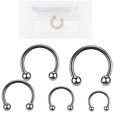 WARRIOR Piercing de herradura circular para septum, nariz, tragus, helix, estéril, de titanio G23, tamaño con dos bolas de 3 mm, una sola pieza PTYM-01