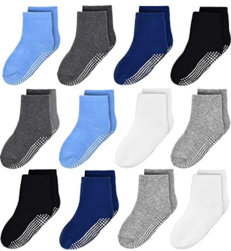 GRPSKCOS Calcetines para bebés y niños, ABS antideslizantes, 12 pares de calcetines para niños de 0 a 10 años, calcetines antideslizantes