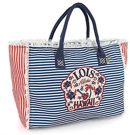 Lois - Bolsa Playa - Bolsas de Playa Grandes - Bolsas de Playa de Marca - Bolsa de Playa con Cemallera - Bolso de Playa de Moda - Bolsa Playa Grande y Ligera 601101, Marino