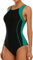 Attraco Damen Sport Badeanzug Bauchweg Push Up Bademode Sexy Swimsuit Sommer Schwimmzug Slim Fit Strandmode Schwarz/Grün M